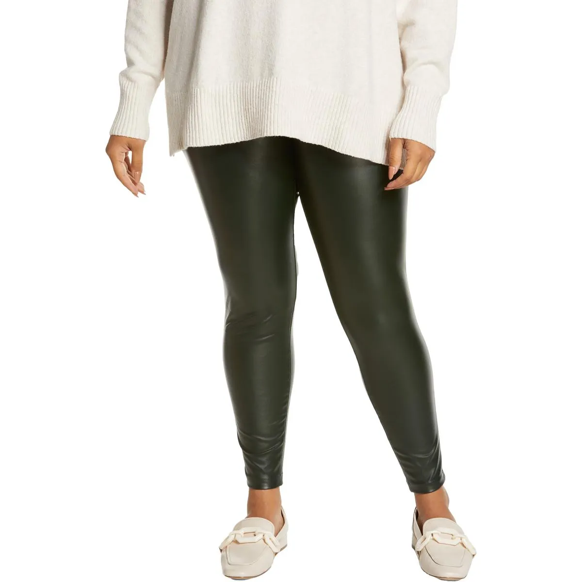 Plus Womens Pleather Pull On Leggings