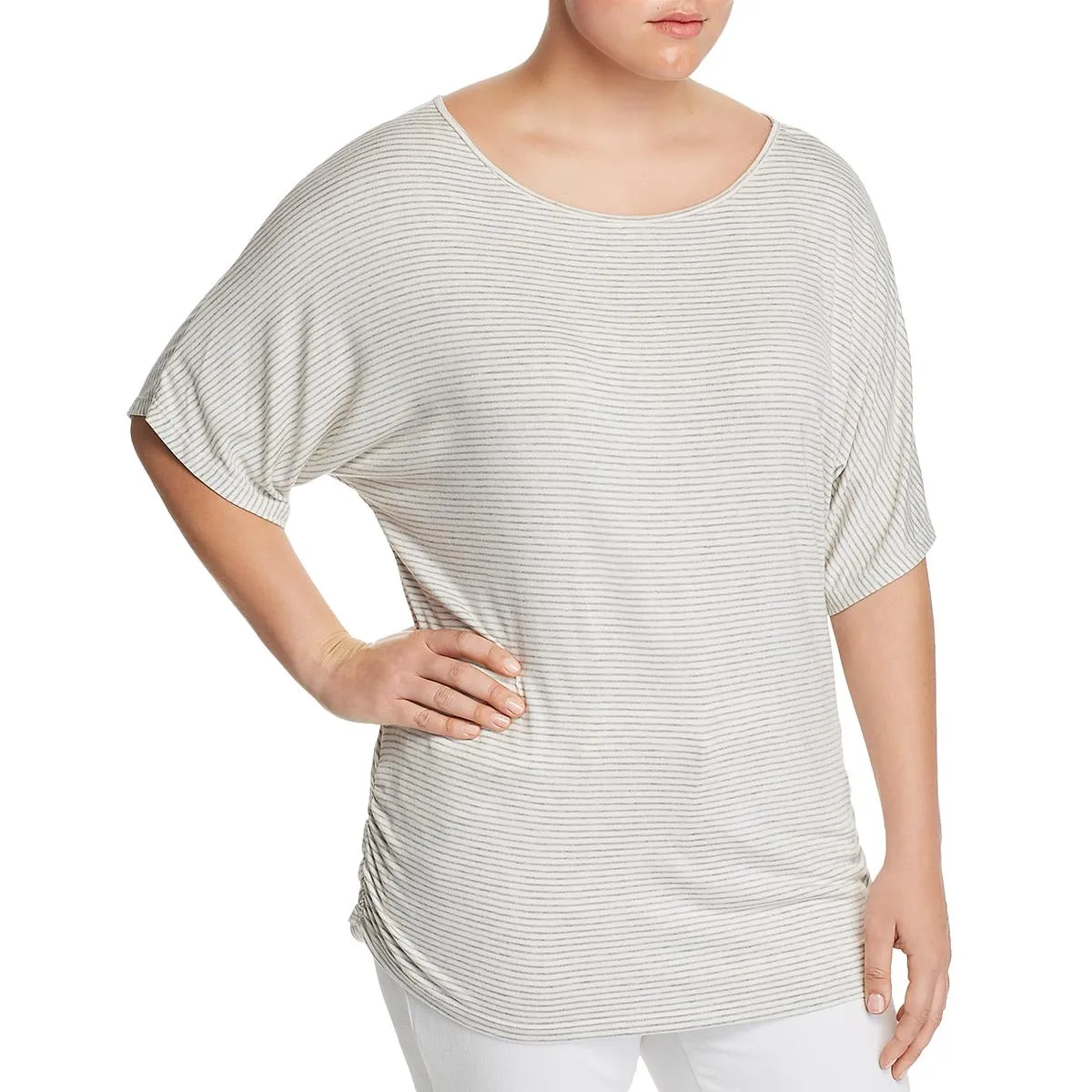 Plus Womens Ruched Boatneck T-Shirt