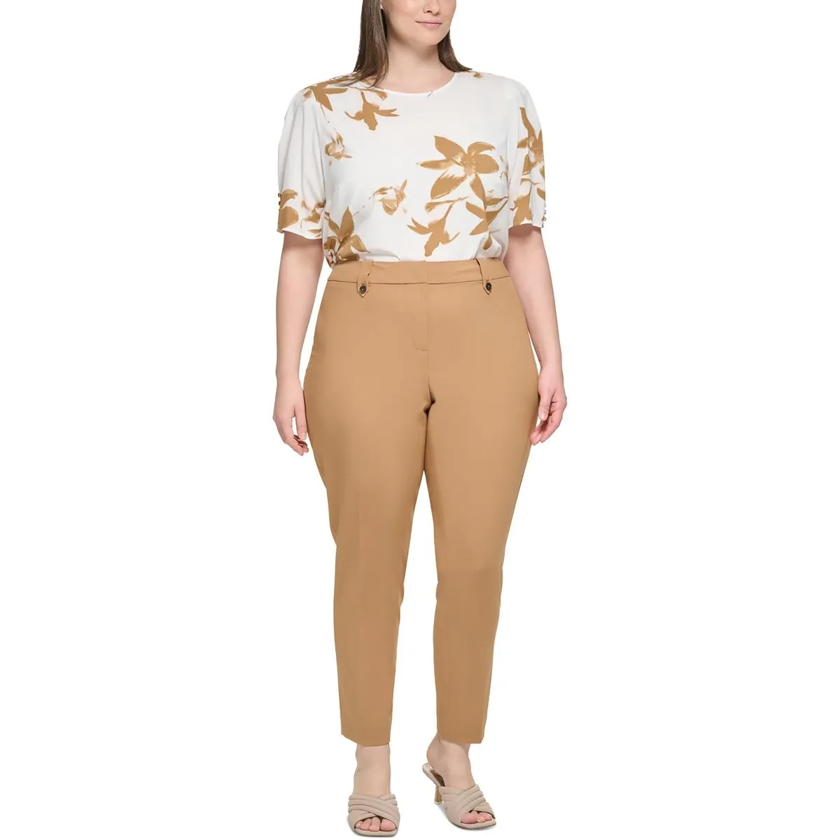Plus Womens Solid Polyester Ankle Pants
