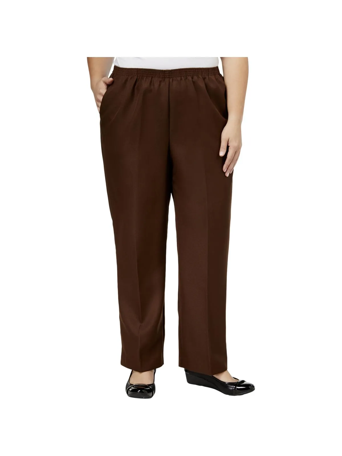 Plus Womens Stretch Elastic-Waist Straight Leg Pants