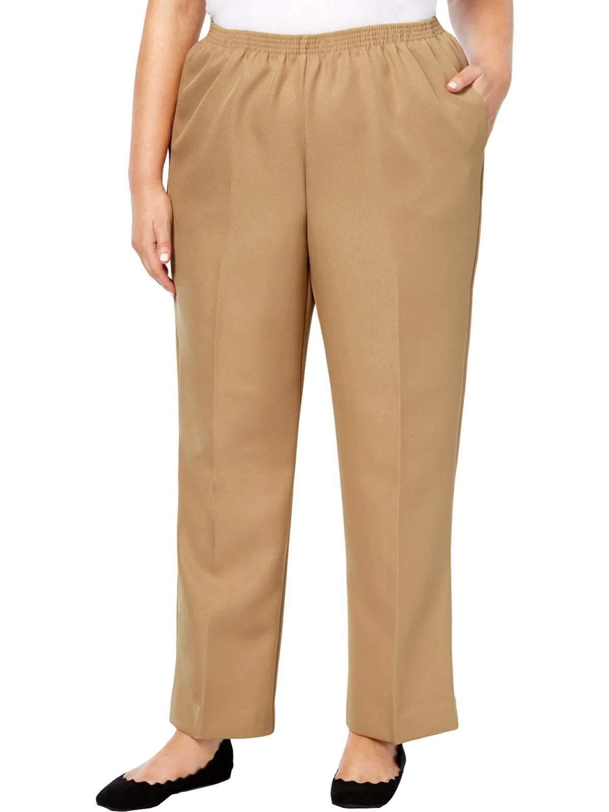Plus Womens Stretch Elastic-Waist Straight Leg Pants
