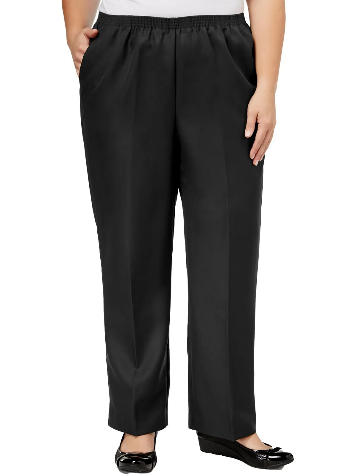 Plus Womens Stretch Elastic-Waist Straight Leg Pants