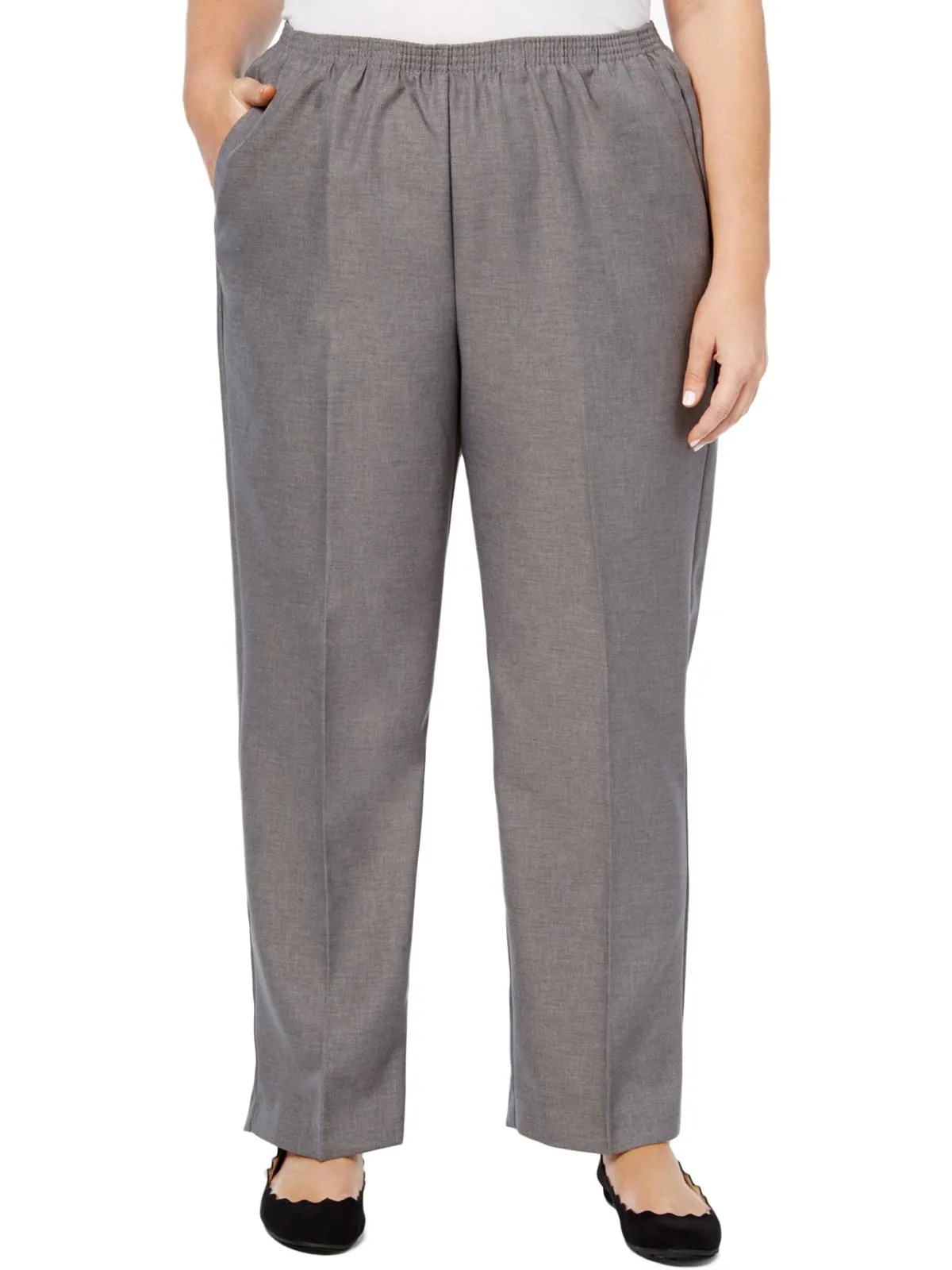 Plus Womens Stretch Elastic-Waist Straight Leg Pants