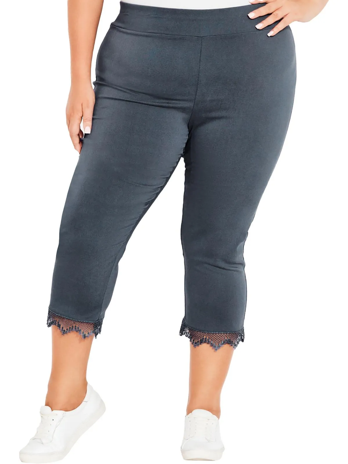 Plus Womens Stretch Fitted Capri Pants