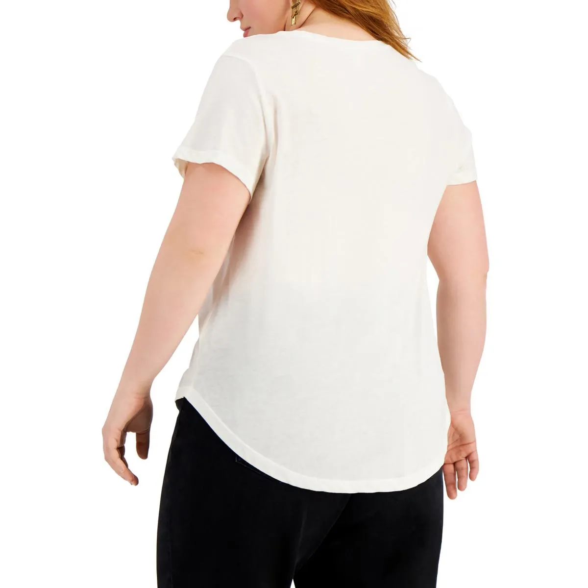 Plus Womens V Neck Knit T-Shirt