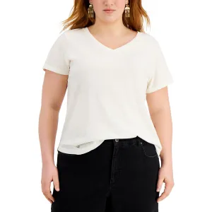 Plus Womens V Neck Knit T-Shirt