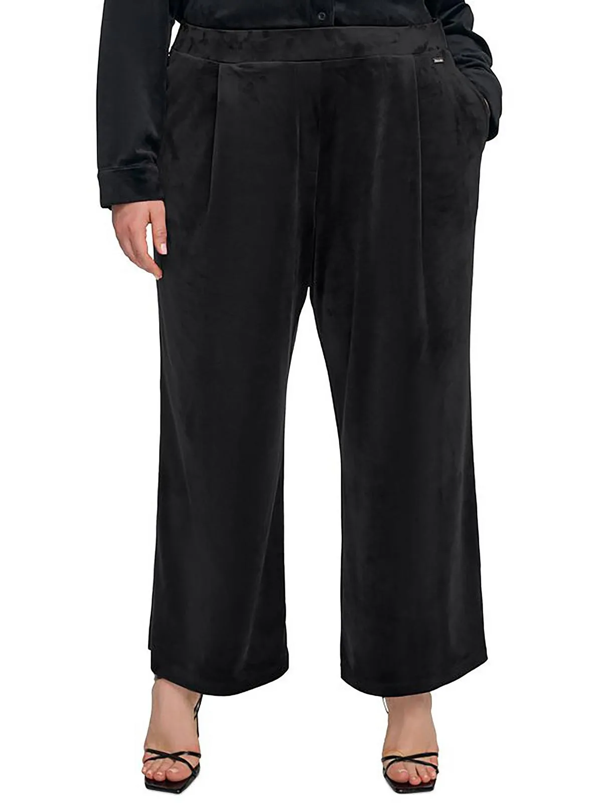 Plus Womens Velvet High Rise Wide Leg Pants