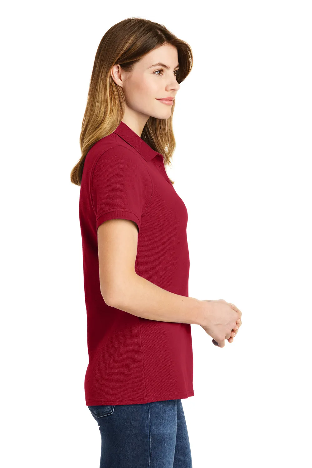 Port & Company Womens Stain Resistant Short Sleeve Polo Shirt - Red - Closeout