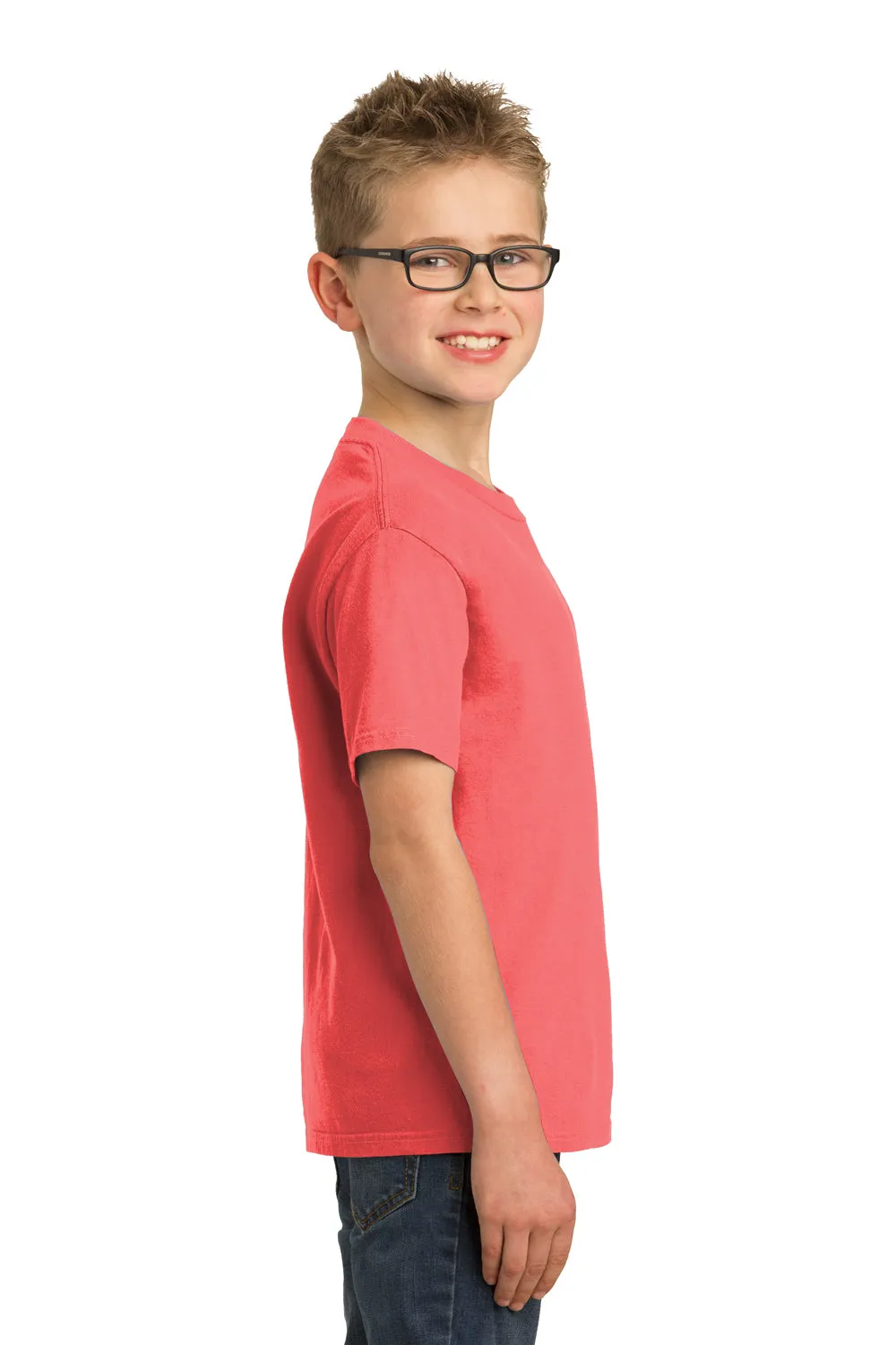 Port & Company Youth Beach Wash Short Sleeve Crewneck T-Shirt - Fruit Punch Pink