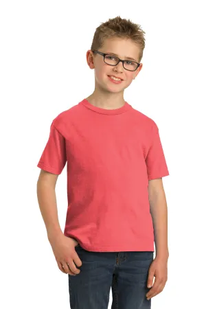 Port & Company Youth Beach Wash Short Sleeve Crewneck T-Shirt - Fruit Punch Pink