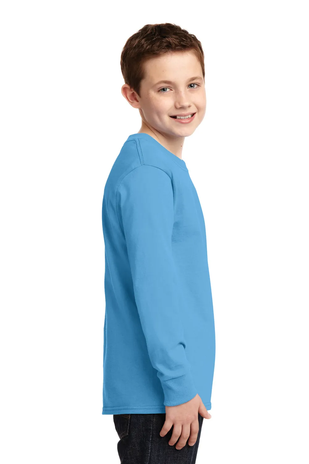 Port & Company Youth Core Long Sleeve Crewneck T-Shirt - Aquatic Blue