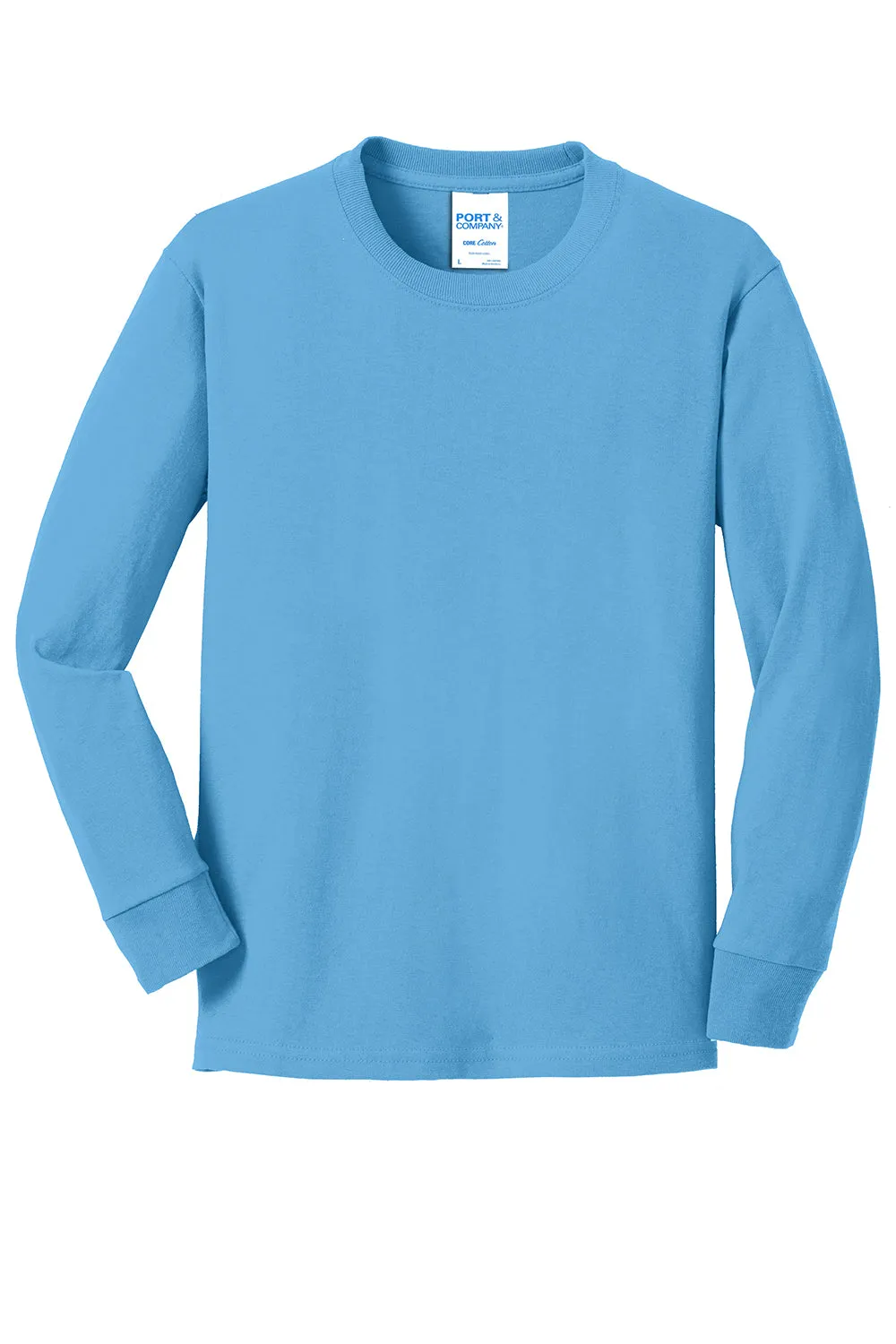 Port & Company Youth Core Long Sleeve Crewneck T-Shirt - Aquatic Blue