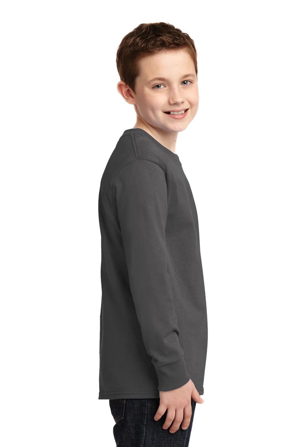 Port & Company Youth Core Long Sleeve Crewneck T-Shirt - Charcoal Grey