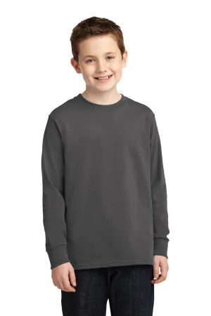 Port & Company Youth Core Long Sleeve Crewneck T-Shirt - Charcoal Grey