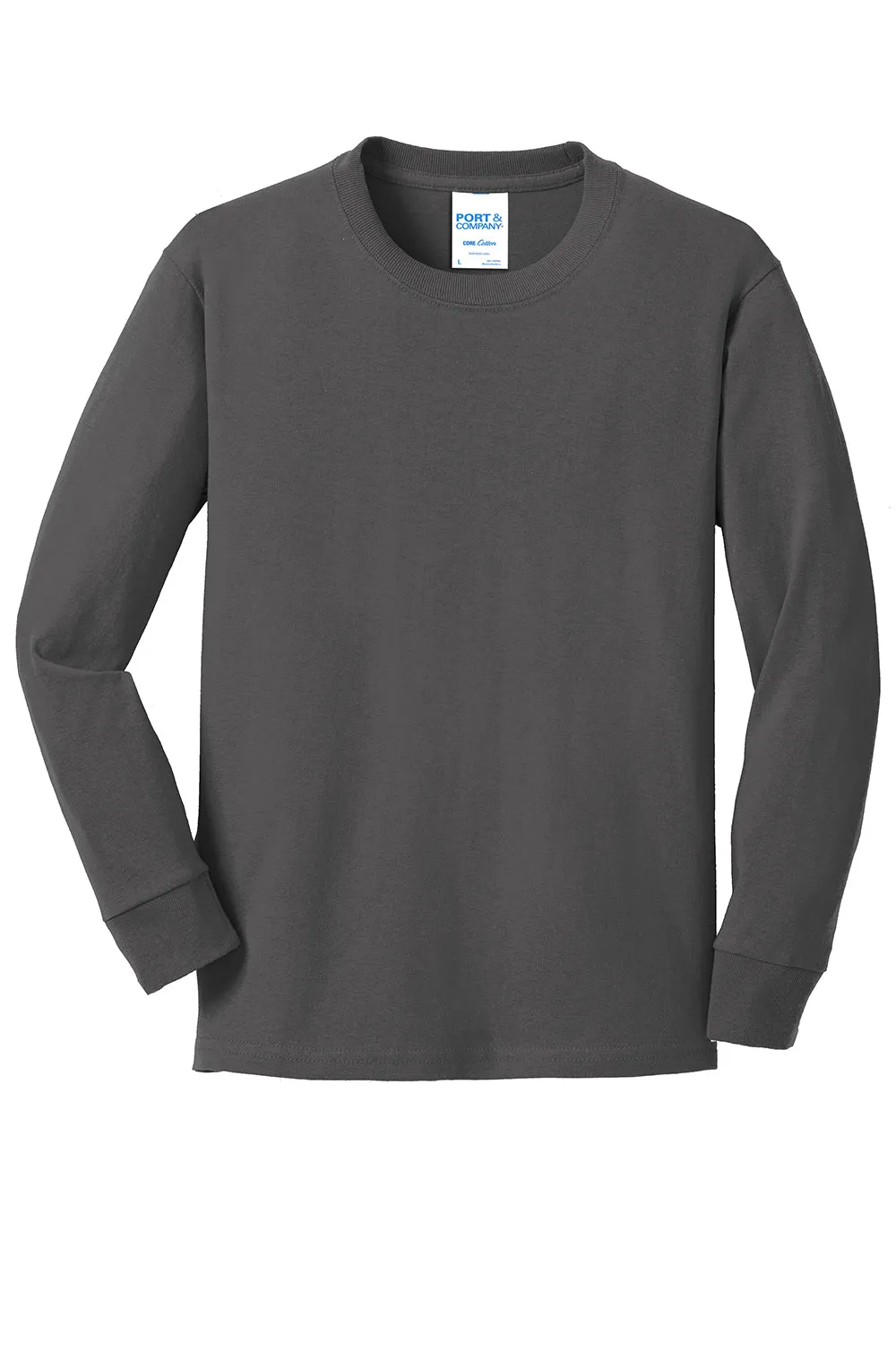 Port & Company Youth Core Long Sleeve Crewneck T-Shirt - Charcoal Grey
