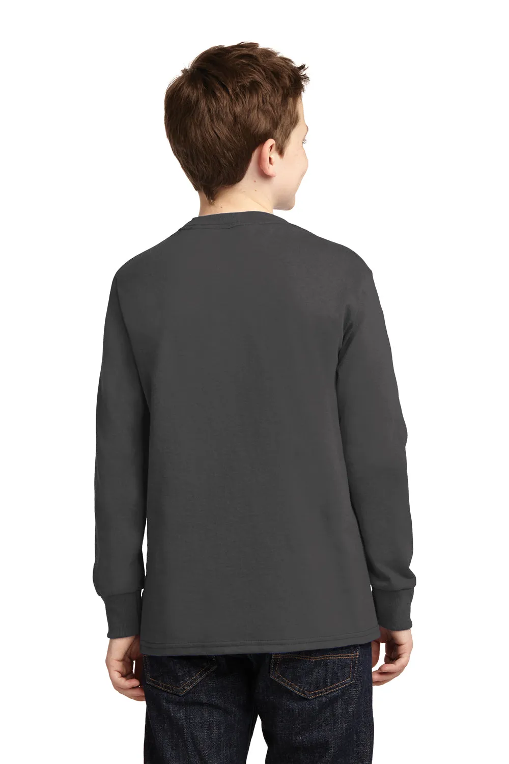 Port & Company Youth Core Long Sleeve Crewneck T-Shirt - Charcoal Grey