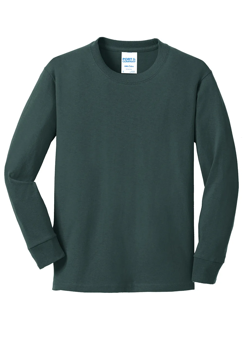 Port & Company Youth Core Long Sleeve Crewneck T-Shirt - Dark Green