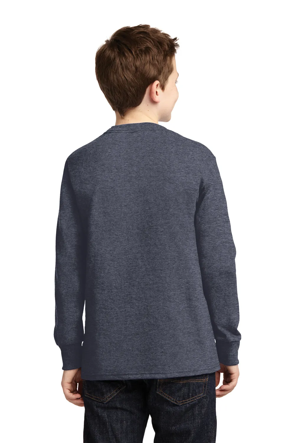 Port & Company Youth Core Long Sleeve Crewneck T-Shirt - Heather Navy Blue