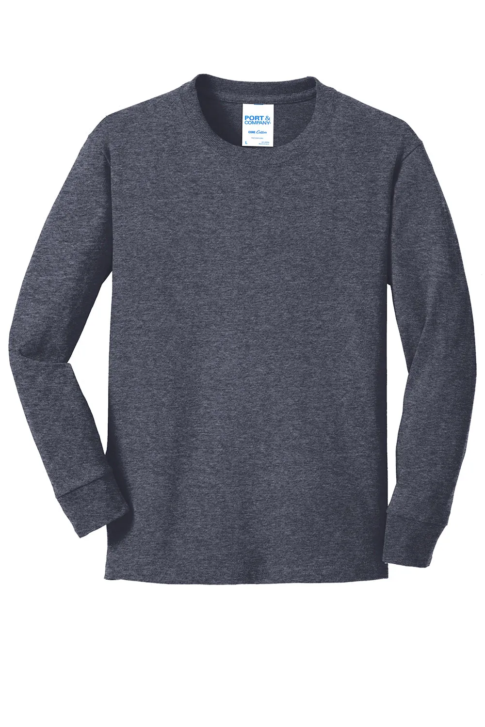 Port & Company Youth Core Long Sleeve Crewneck T-Shirt - Heather Navy Blue