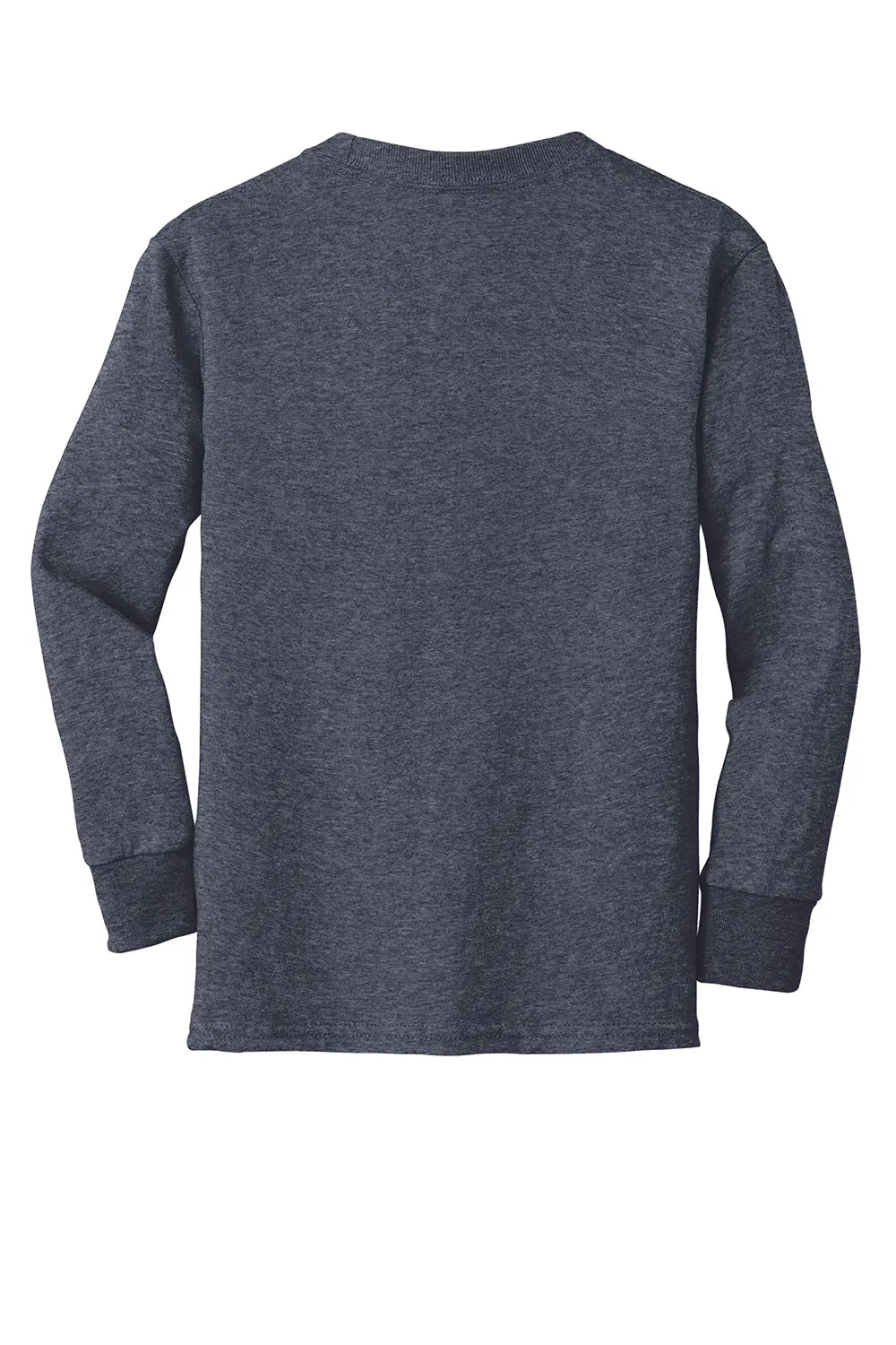 Port & Company Youth Core Long Sleeve Crewneck T-Shirt - Heather Navy Blue