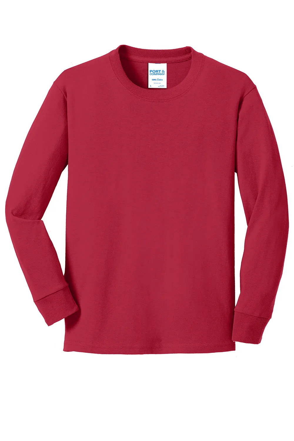 Port & Company Youth Core Long Sleeve Crewneck T-Shirt - Red