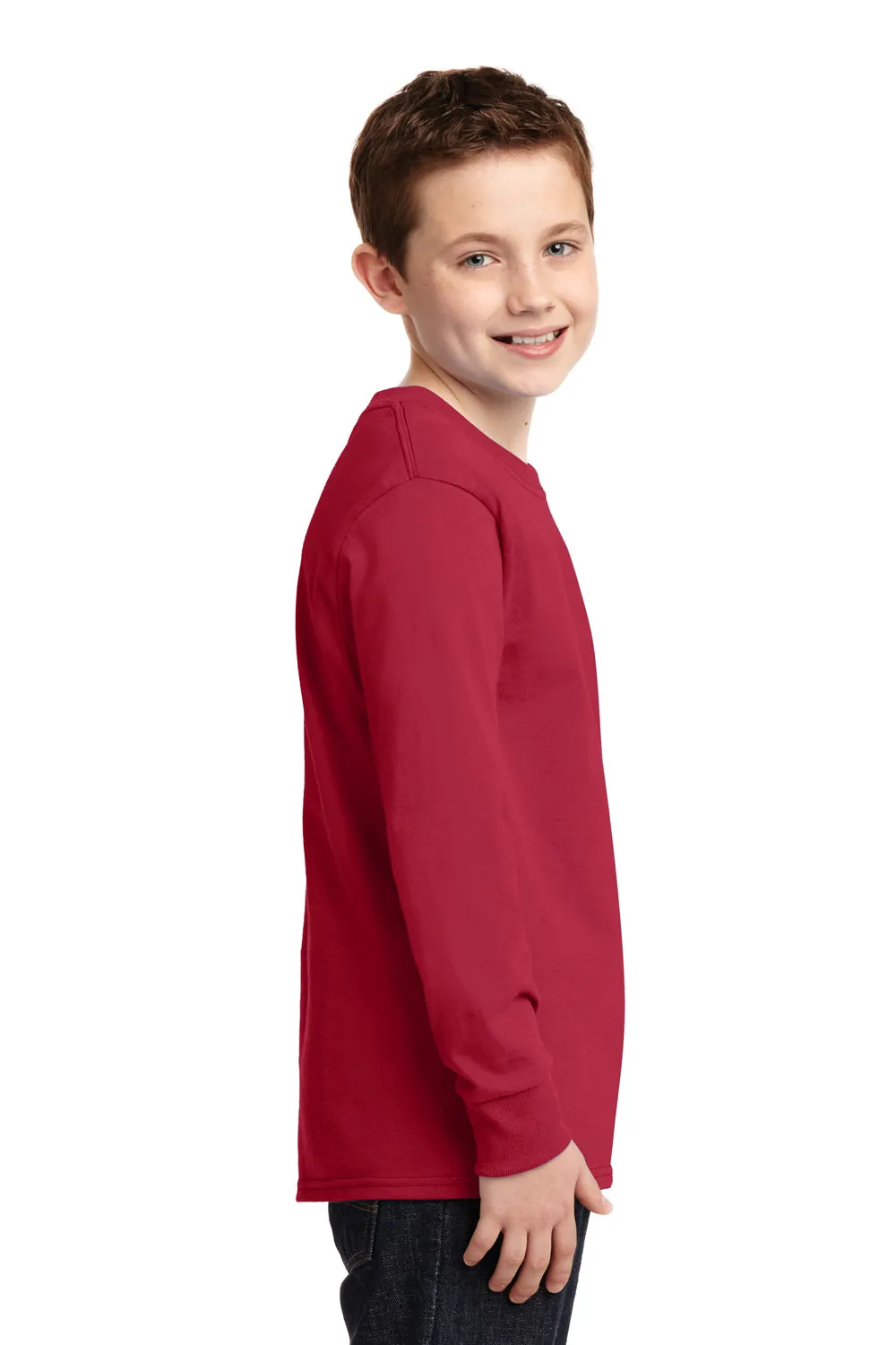 Port & Company Youth Core Long Sleeve Crewneck T-Shirt - Red