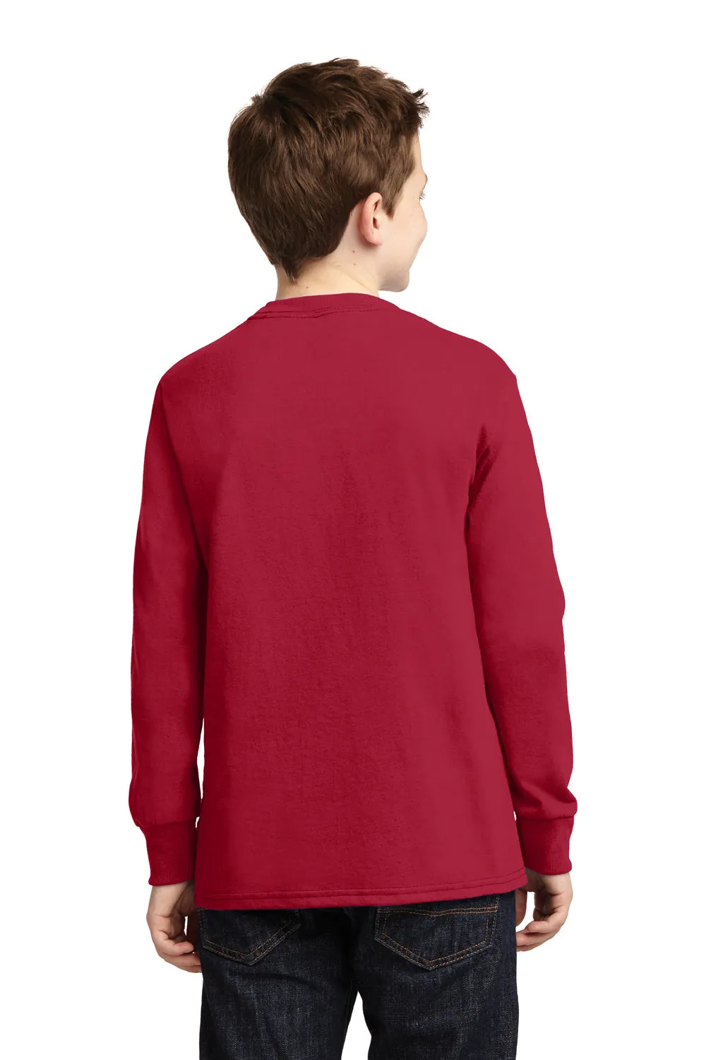 Port & Company Youth Core Long Sleeve Crewneck T-Shirt - Red
