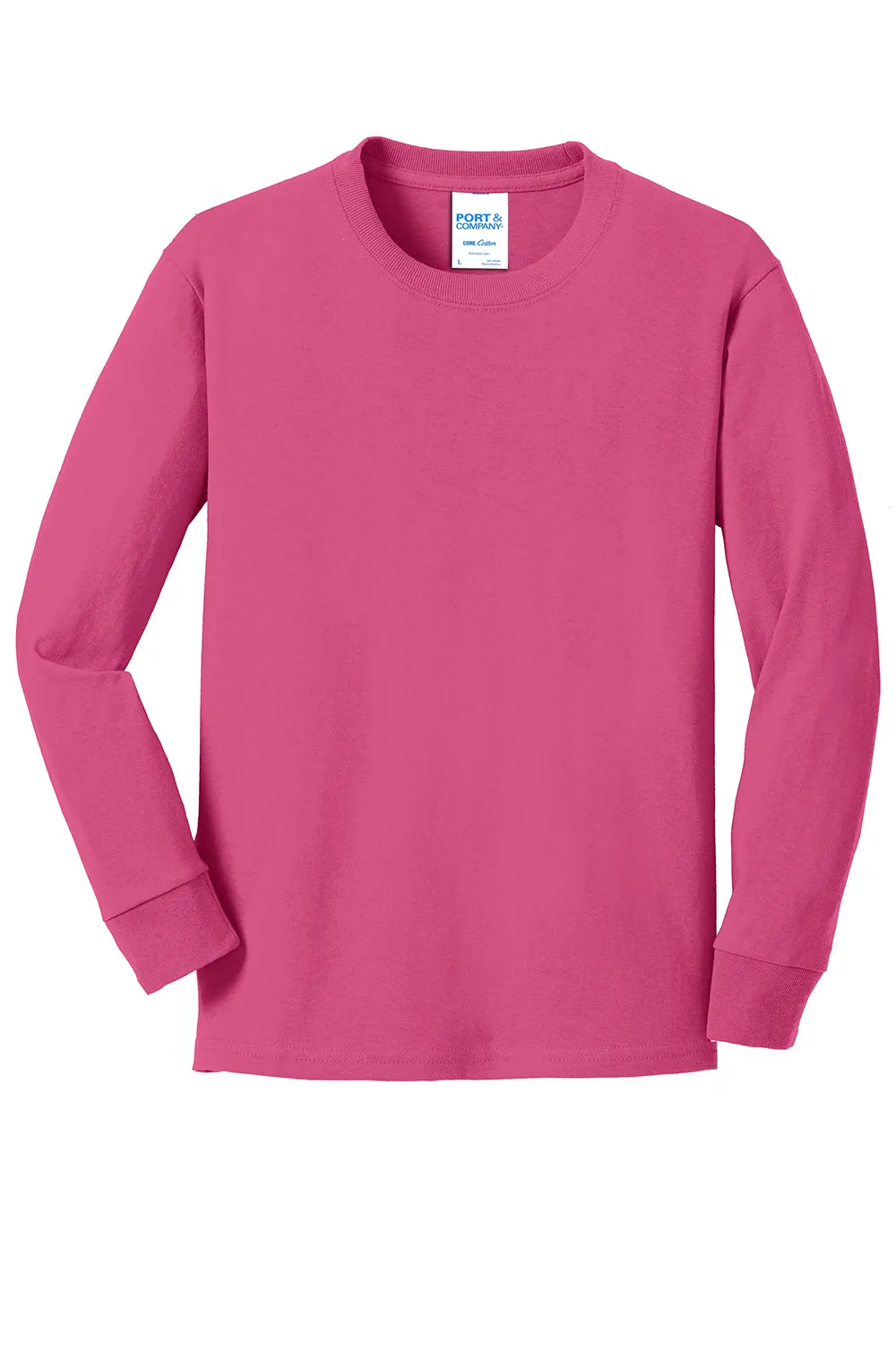 Port & Company Youth Core Long Sleeve Crewneck T-Shirt - Sangria Pink