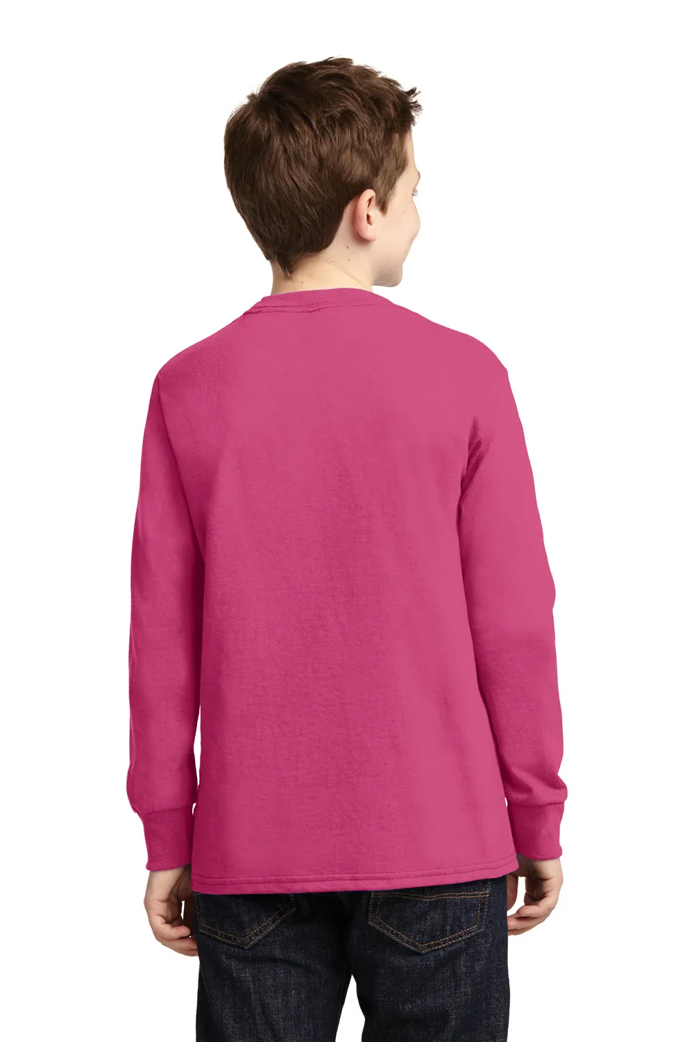 Port & Company Youth Core Long Sleeve Crewneck T-Shirt - Sangria Pink