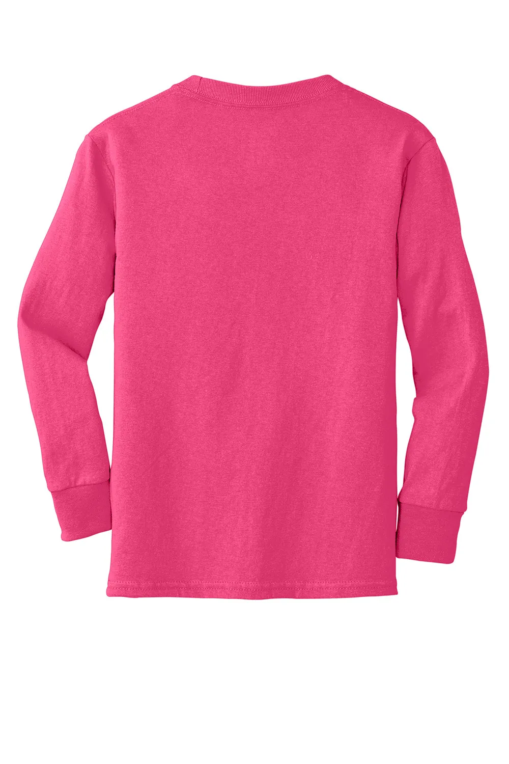 Port & Company Youth Core Long Sleeve Crewneck T-Shirt - Sangria Pink