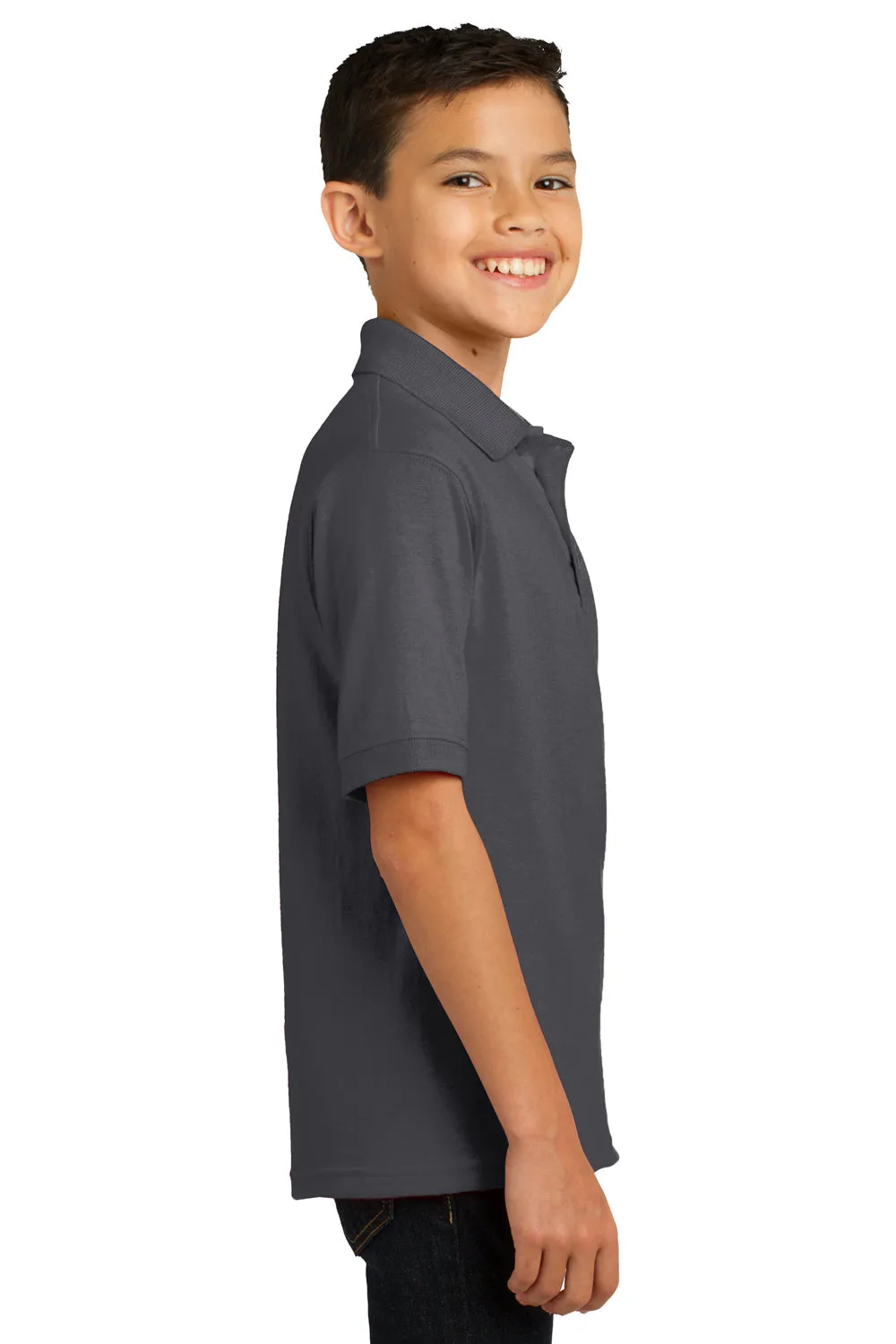 Port & Company Youth Core Stain Resistant Short Sleeve Polo Shirt - Charcoal Grey