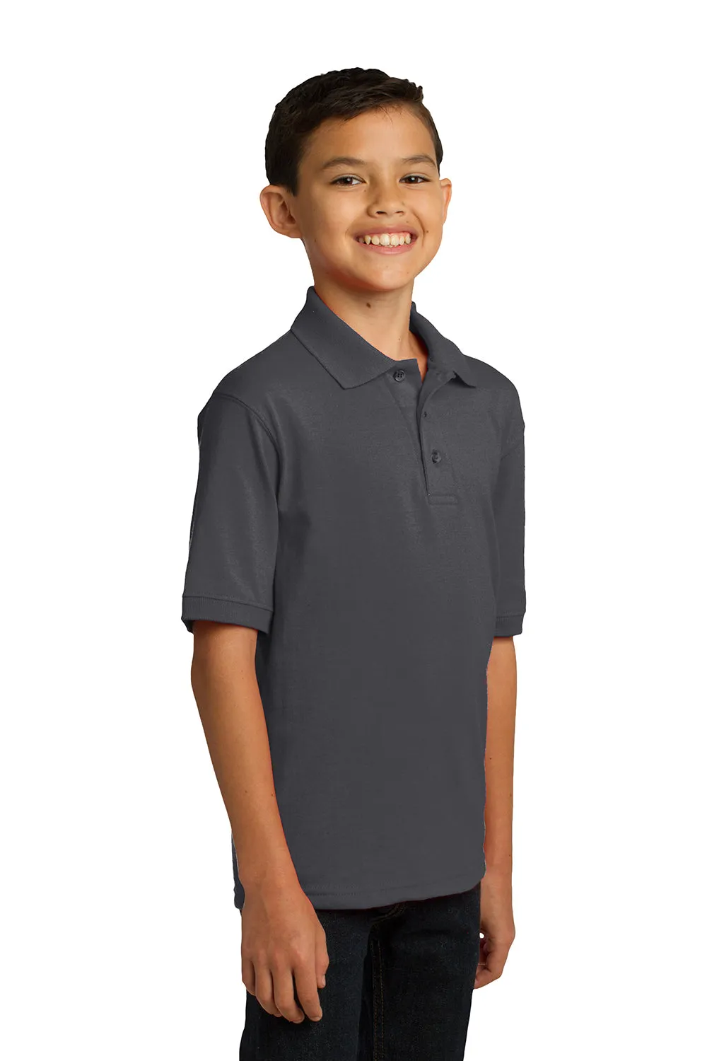 Port & Company Youth Core Stain Resistant Short Sleeve Polo Shirt - Charcoal Grey