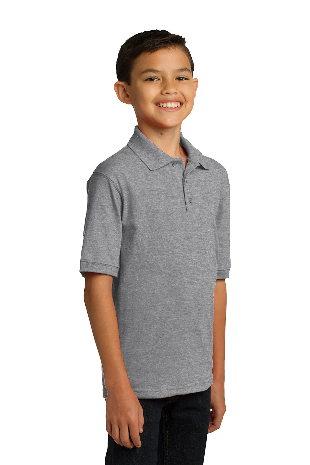 Port & Company Youth Core Stain Resistant Short Sleeve Polo Shirt - Heather Grey