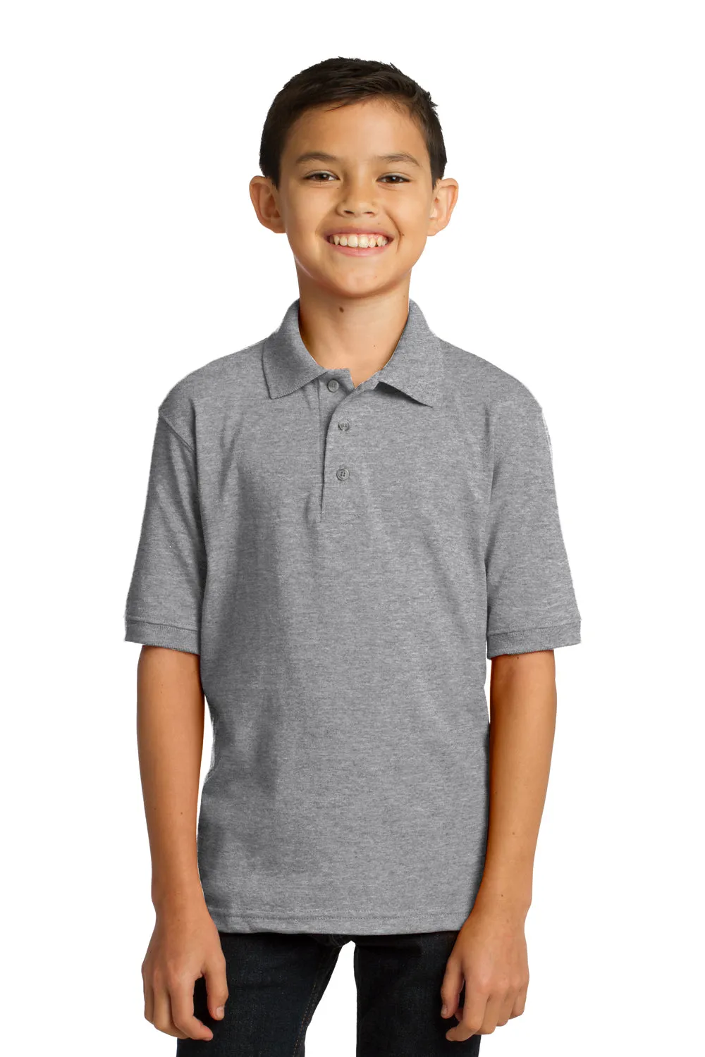 Port & Company Youth Core Stain Resistant Short Sleeve Polo Shirt - Heather Grey