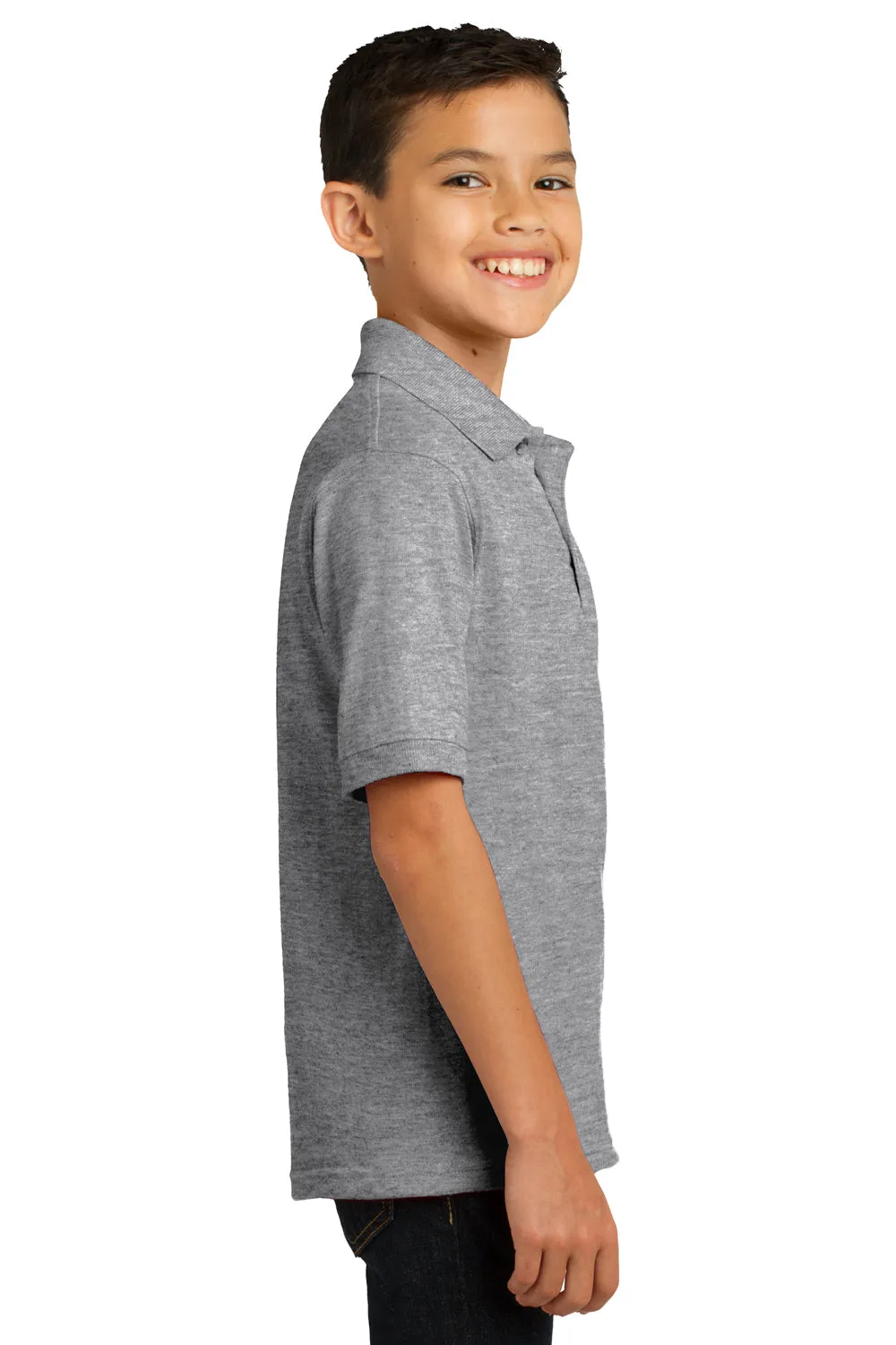 Port & Company Youth Core Stain Resistant Short Sleeve Polo Shirt - Heather Grey