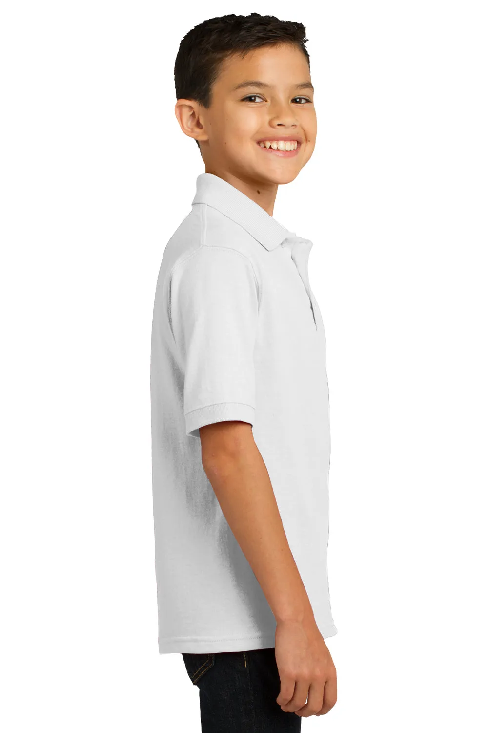 Port & Company Youth Core Stain Resistant Short Sleeve Polo Shirt - White