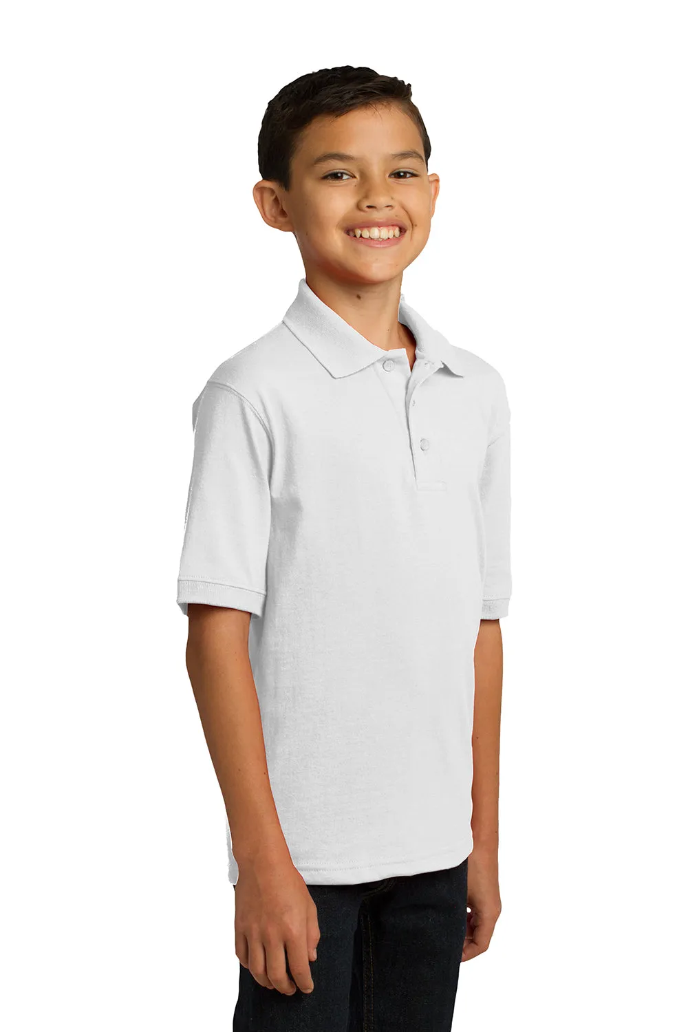 Port & Company Youth Core Stain Resistant Short Sleeve Polo Shirt - White