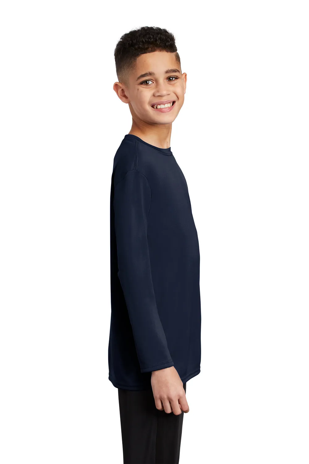 Port & Company Youth Dry Zone Performance Moisture Wicking Long Sleeve Crewneck T-Shirt - Deep Navy Blue