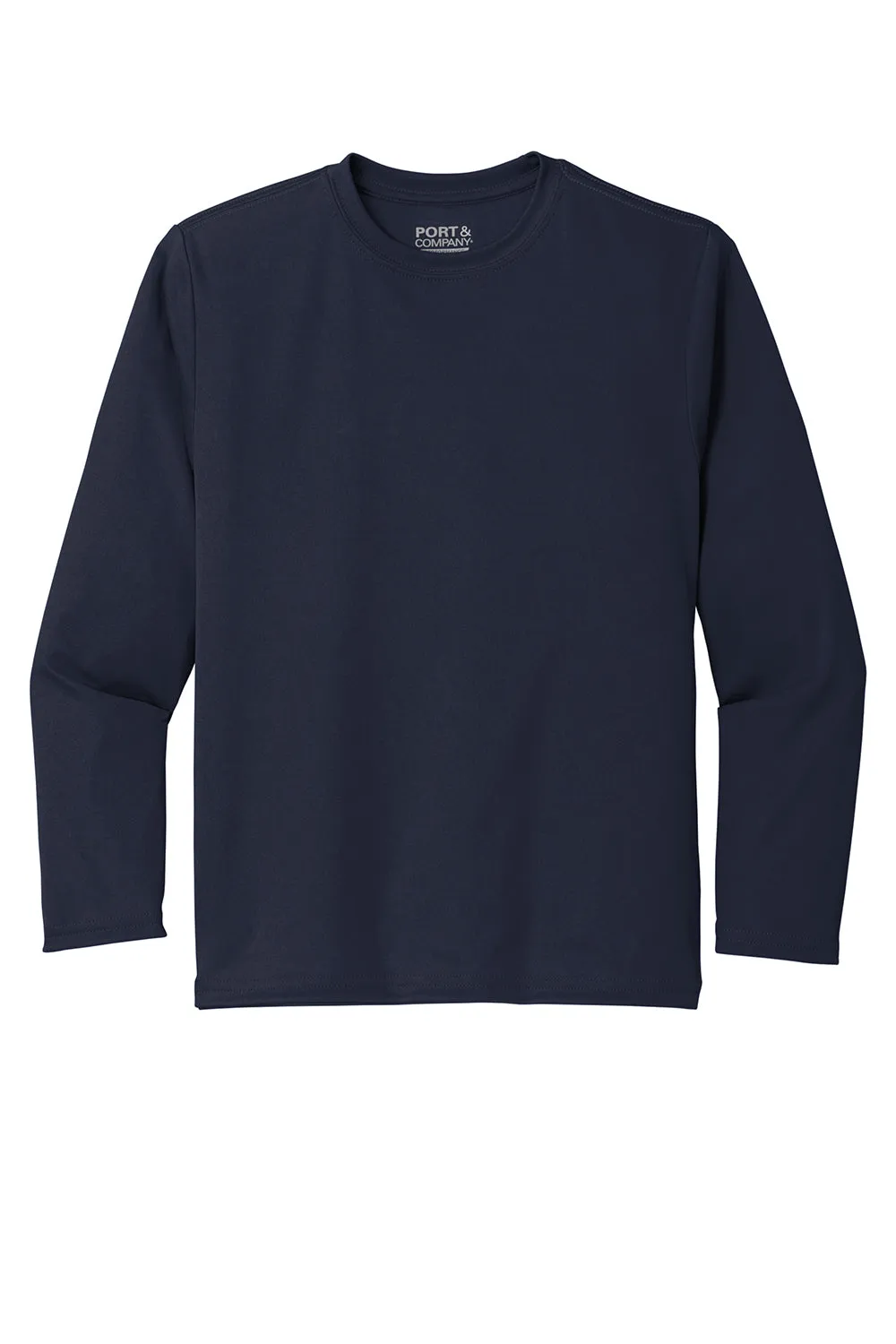 Port & Company Youth Dry Zone Performance Moisture Wicking Long Sleeve Crewneck T-Shirt - Deep Navy Blue