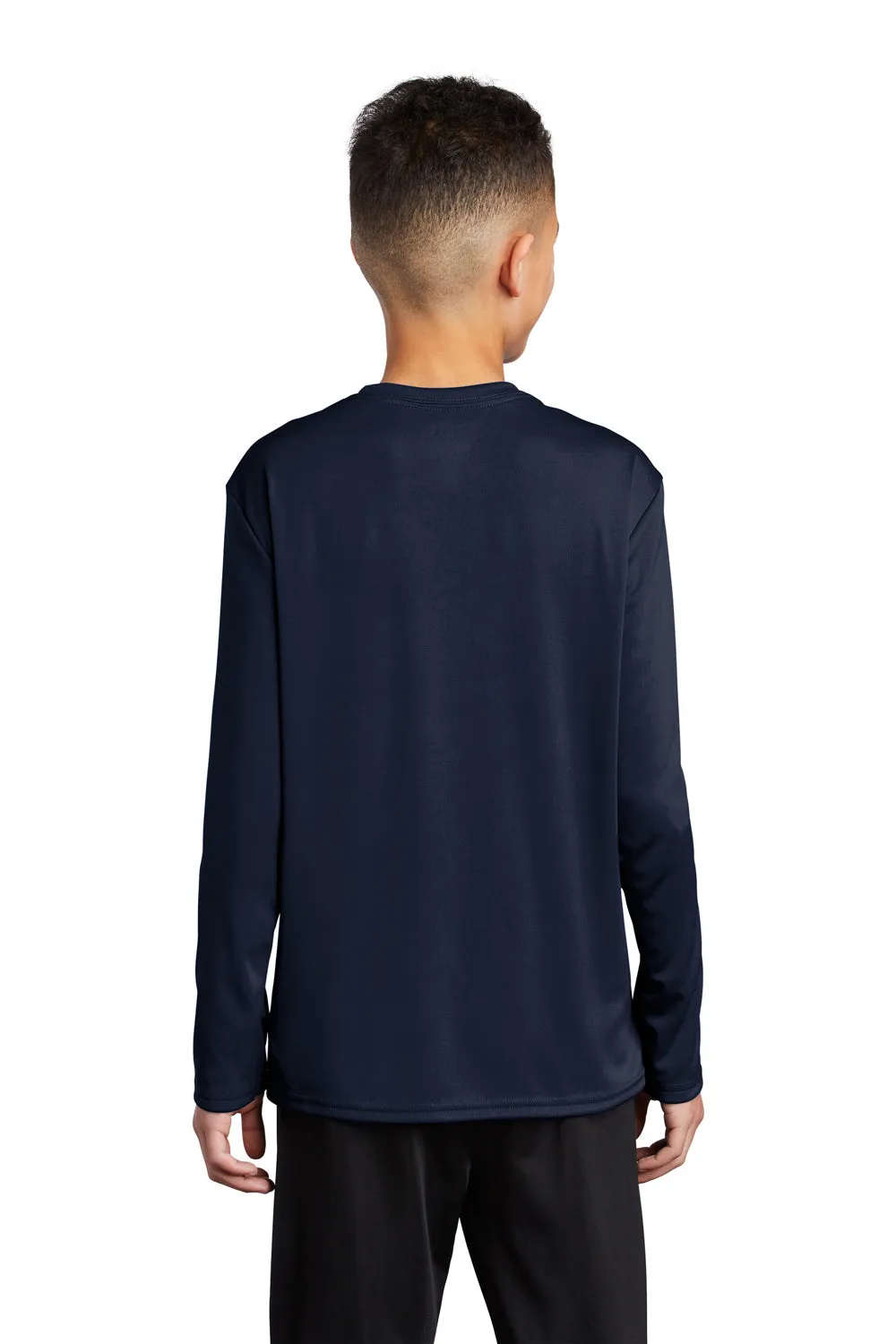 Port & Company Youth Dry Zone Performance Moisture Wicking Long Sleeve Crewneck T-Shirt - Deep Navy Blue