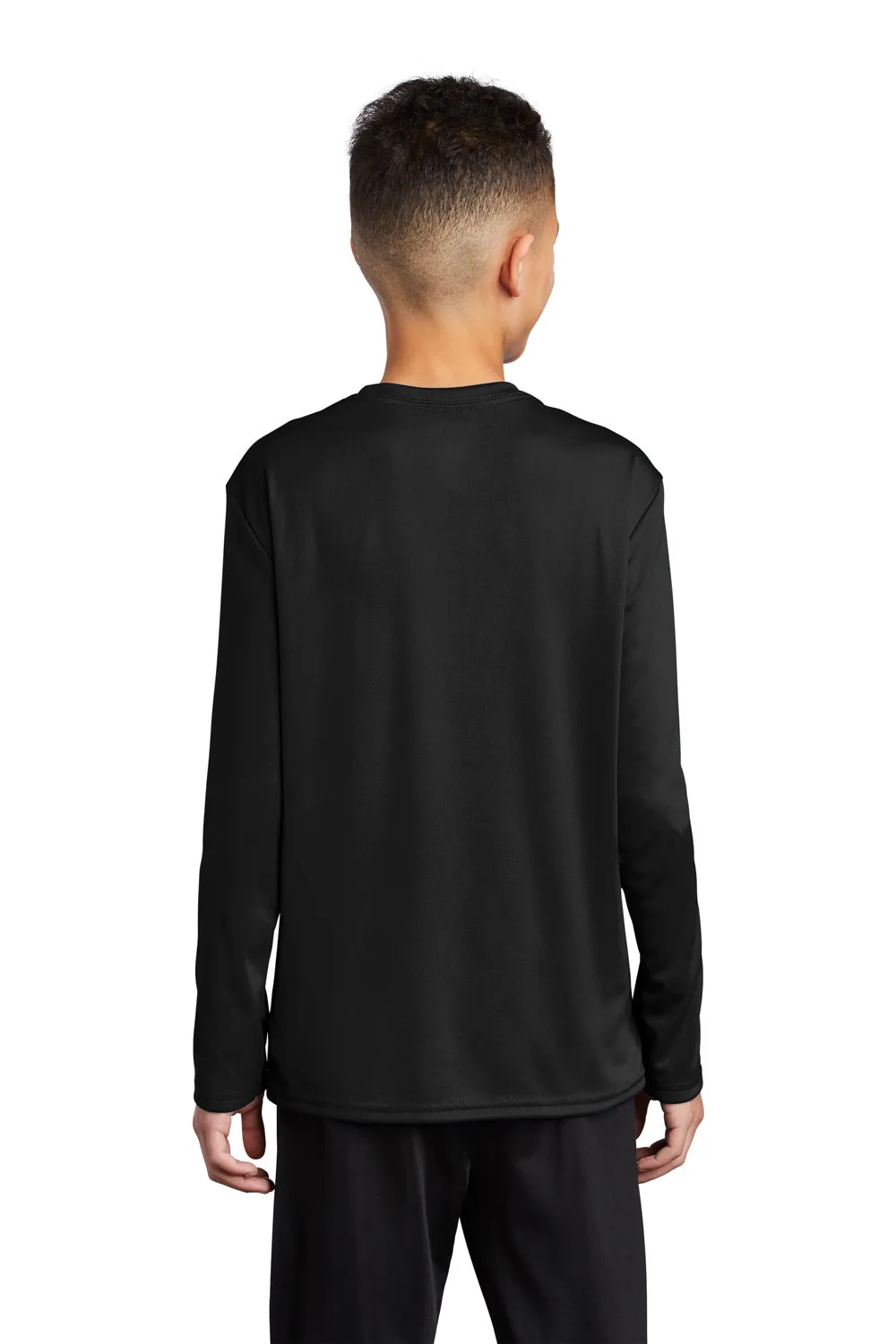 Port & Company Youth Dry Zone Performance Moisture Wicking Long Sleeve Crewneck T-Shirt - Jet Black