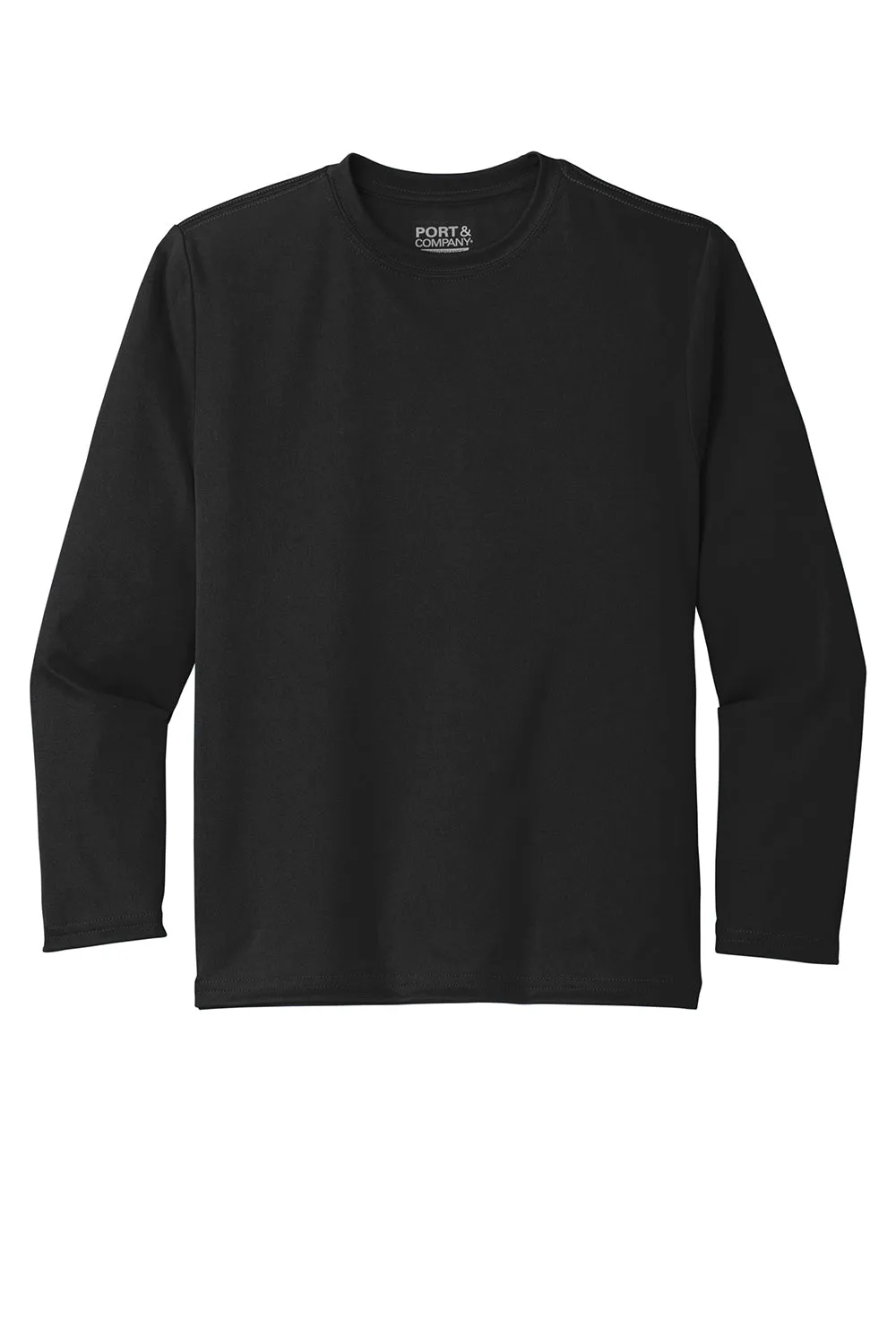 Port & Company Youth Dry Zone Performance Moisture Wicking Long Sleeve Crewneck T-Shirt - Jet Black