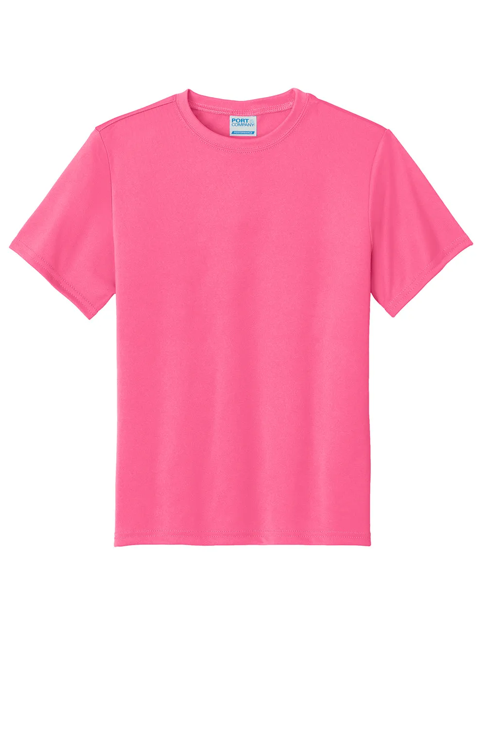 Port & Company Youth Dry Zone Performance Moisture Wicking Short Sleeve Crewneck T-Shirt - Neon Pink