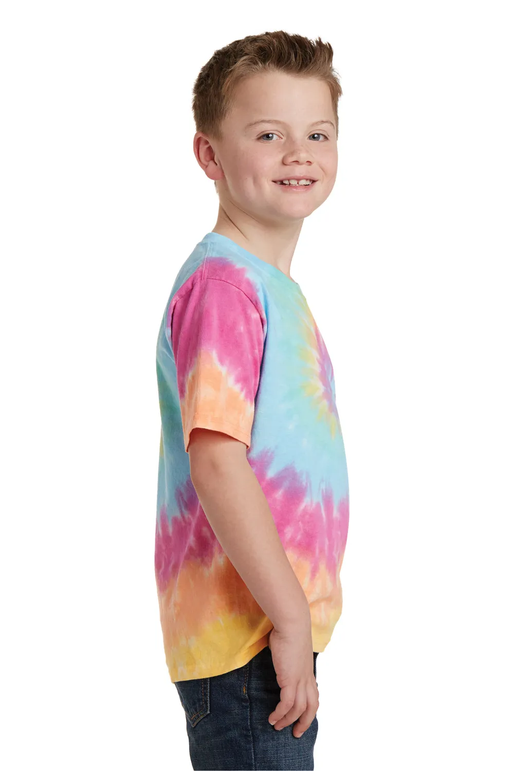 Port & Company Youth Tie-Dye Short Sleeve Crewneck T-Shirt - Pastel Rainbow