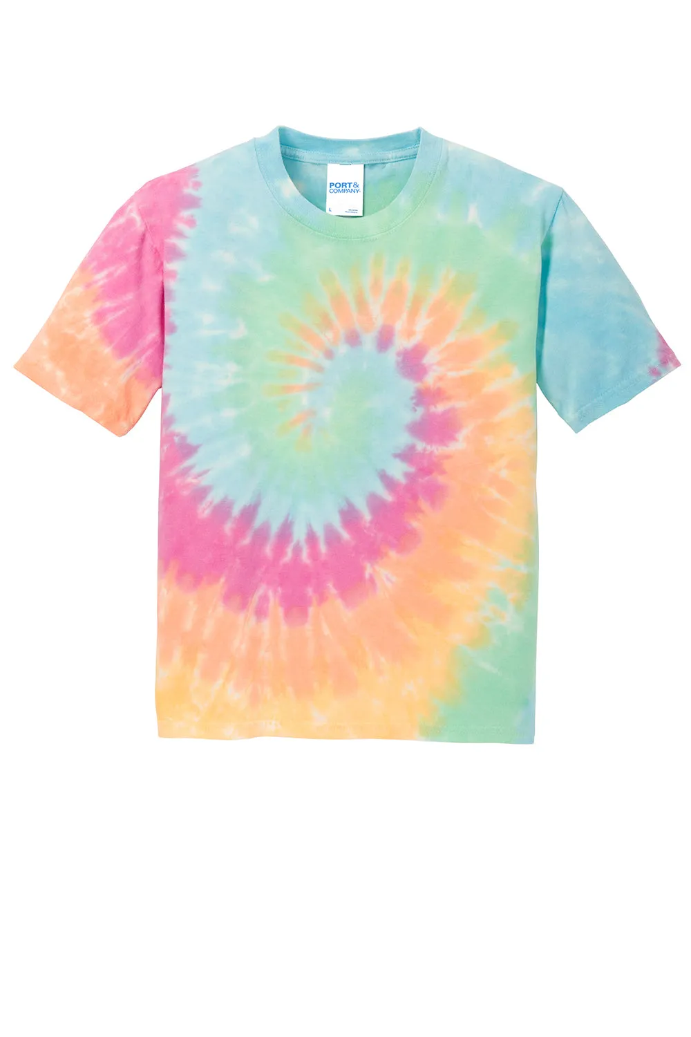 Port & Company Youth Tie-Dye Short Sleeve Crewneck T-Shirt - Pastel Rainbow