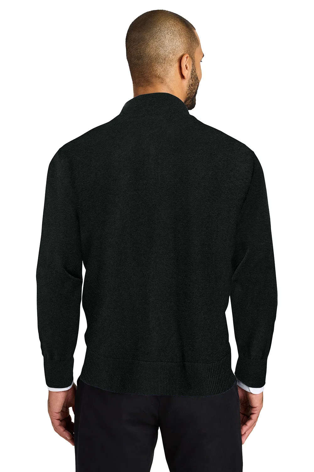Port Authority Mens Easy Care Long Sleeve 1/4 Zip Sweater - Deep Black