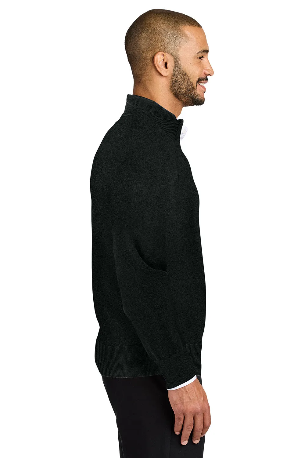 Port Authority Mens Easy Care Long Sleeve 1/4 Zip Sweater - Deep Black