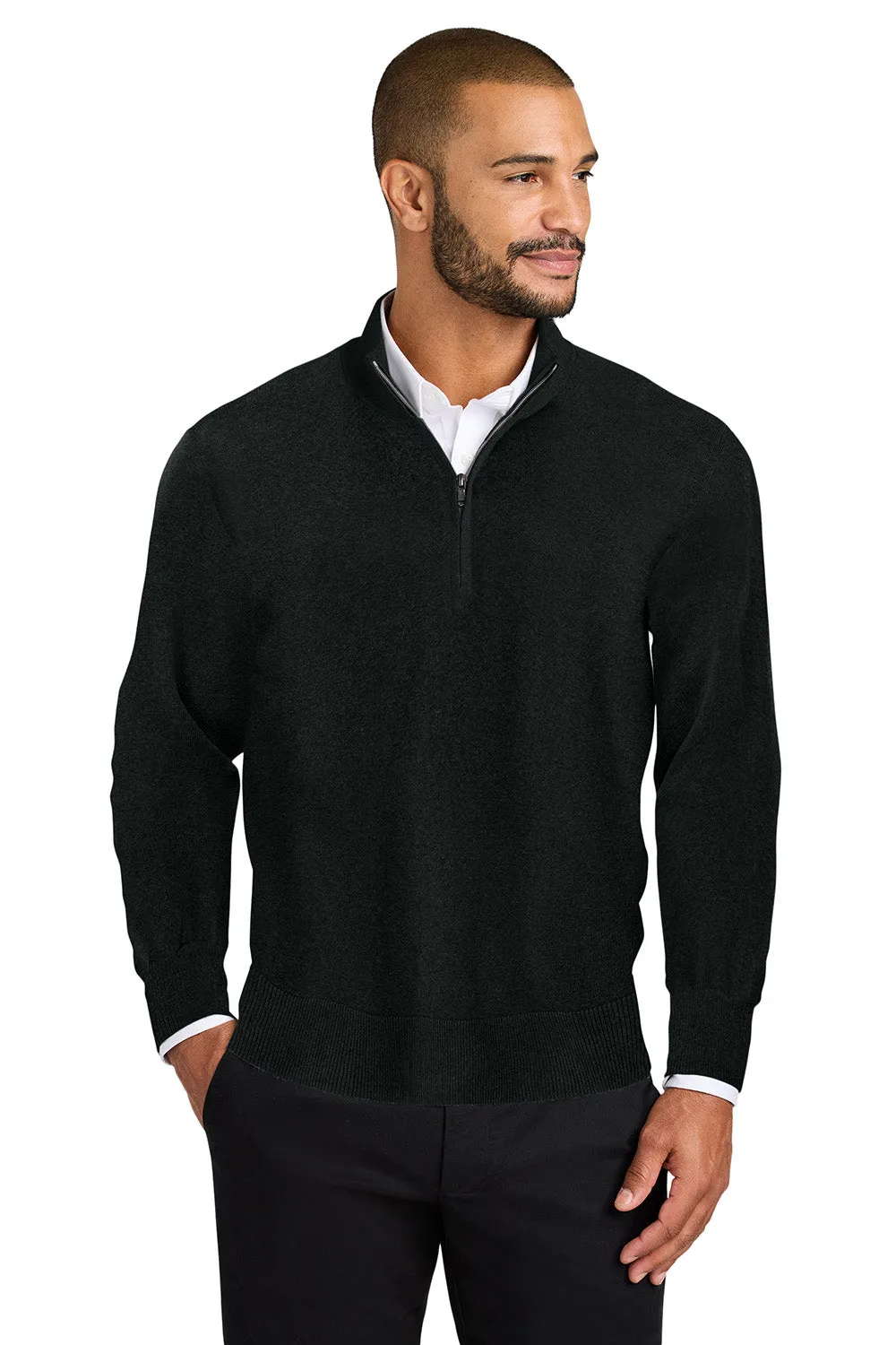 Port Authority Mens Easy Care Long Sleeve 1/4 Zip Sweater - Deep Black