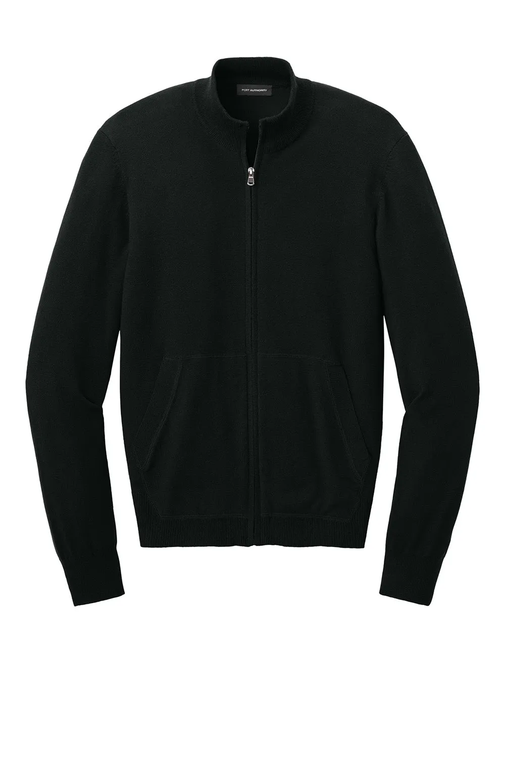 Port Authority Mens Easy Care Long Sleeve Full Zip Sweater w/ Pockets - Deep Black