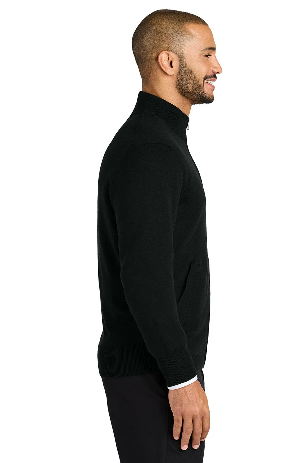 Port Authority Mens Easy Care Long Sleeve Full Zip Sweater w/ Pockets - Deep Black